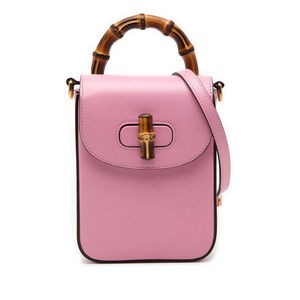GUCCI Authentic Pink Leather Bamboo Shoulder Bag